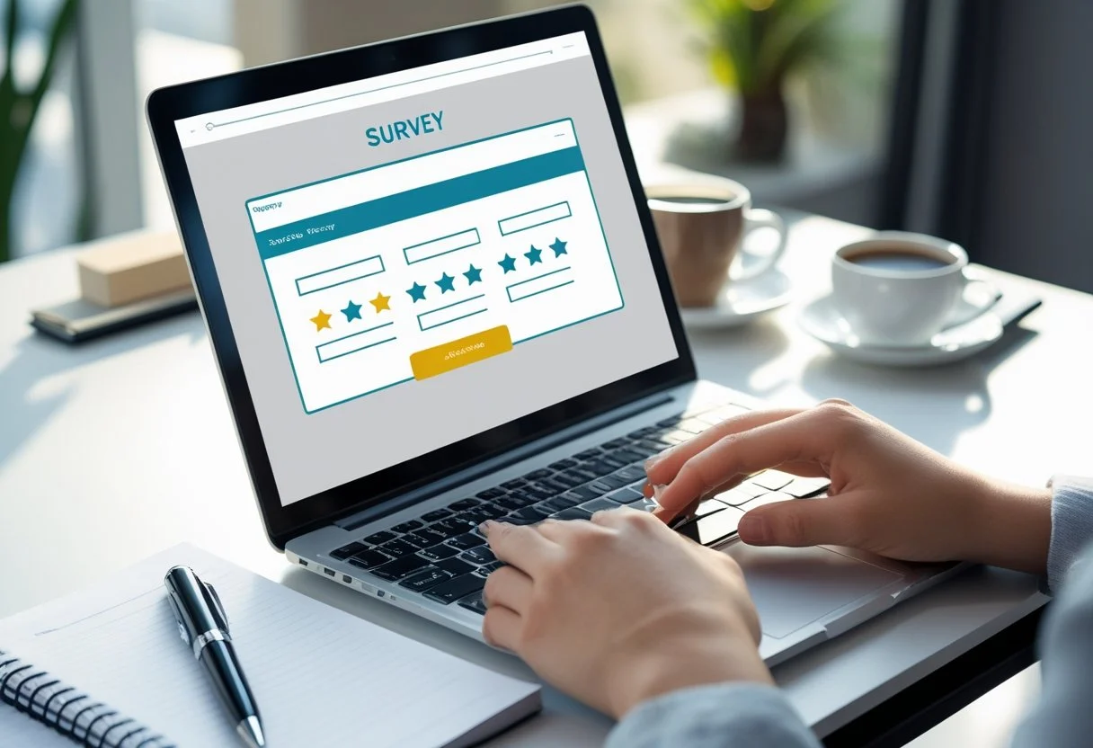 A Man taking Dunkin' Survey in his Laptop